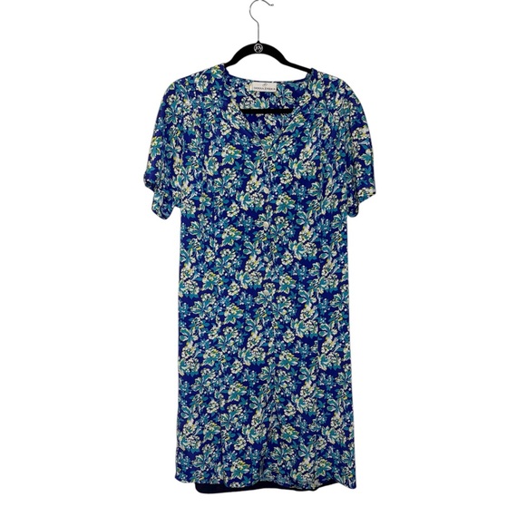 Vintage 80s 90s Donna Enrica Blue Floral Shift Dress - Picture 1 of 4